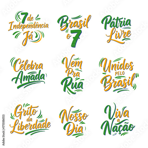 Coleção de Vetores e Letterings para 7 de Setembro Dia da Independência do Brasil.  Independência do Brasil: Vetores Patrióticos e Comerciais para Campanhas