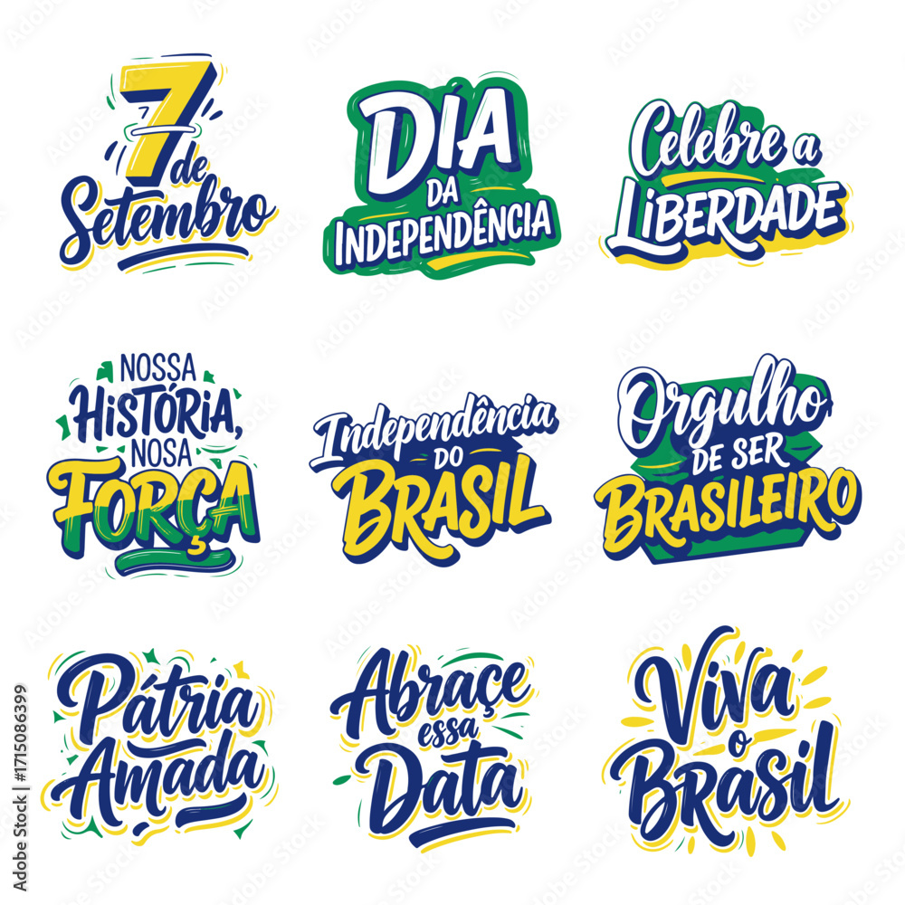 Coleção de Vetores e Letterings para 7 de Setembro Dia da Independência do Brasil.  Independência do Brasil: Vetores Patrióticos e Comerciais para Campanhas