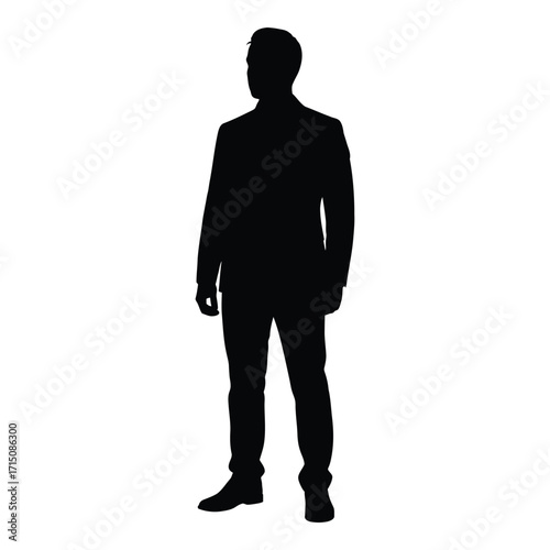 A dark figure of a man standing formally stark silhouette