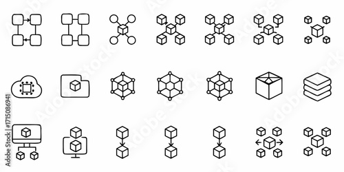 Modern blockchain network icons showcasing decentralized data transfer and cloud computing solutions