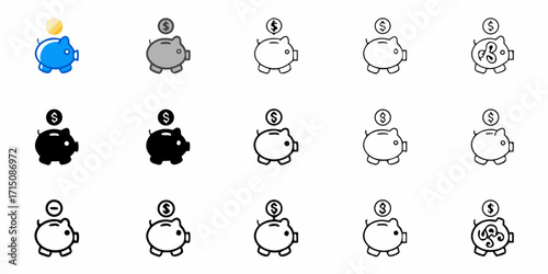 Piggy bank icons showcase savings, financial planning, and investment concepts for modern finance