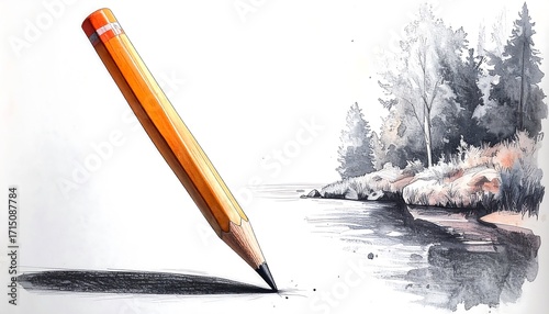 Pencil drawing of a landscape scene
