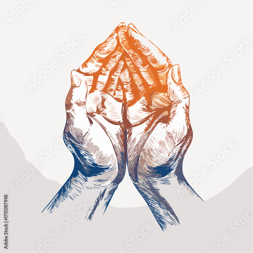 dramatic hands clutching object charcoal sketch with rose watercolor gradients for focus