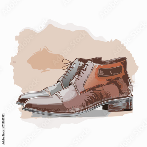 worn leather shoes charcoal sketch with chestnut watercolor wash for textured still life