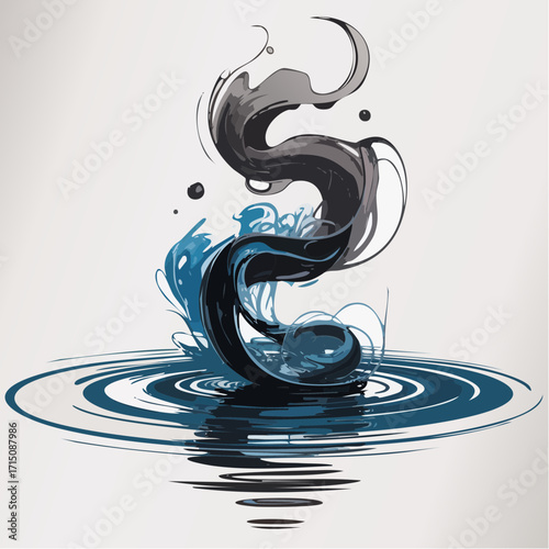 smoke and ink swirl charcoal sketch with indigo acrylic highlights for ethereal drama