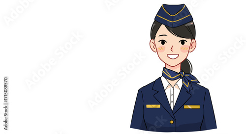 Smiling Flight Attendant Woman in Uniform Professional Airline Crew Member Isolated on White Background