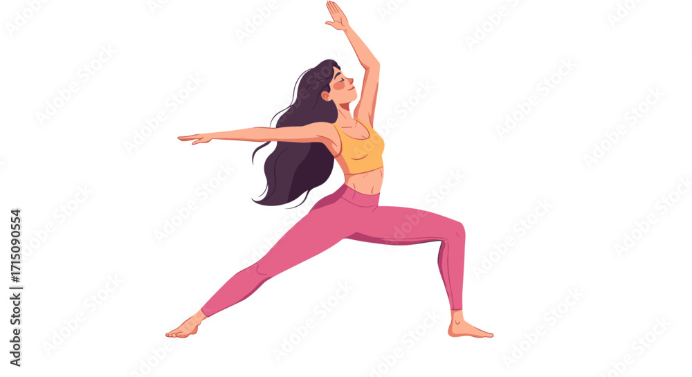 Obraz premium Fit Woman Performing Warrior Two Pose Yoga Stretch Exercise Isolated on White Background