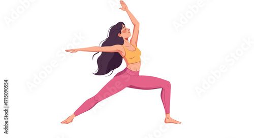 Fit Woman Performing Warrior Two Pose Yoga Stretch Exercise Isolated on White Background