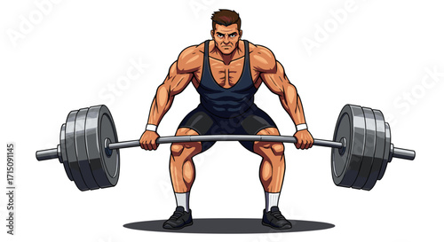 Strong Muscular Man Lifting Heavy Weight Barbell in Gym Exercise Workout