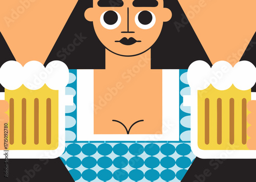 Woman in traditional attire holds two large beer mugs, showcasing festive spirit and celebration, embodying the joy and camaraderie of a lively festival atmosphere