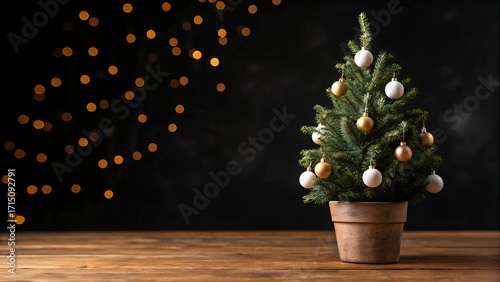 Small christmas tree with ornaments and lights