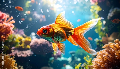 Vibrant goldfish in a coral reef aquarium (1)