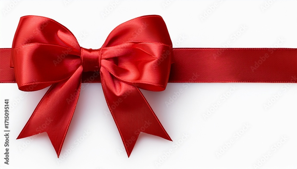 Fototapeta premium Large Red Bow On The Left Side Of A Straight Ribbon Isolated On A Transparent Background Ideal For Banners Or Frames Easter Christmas Birthdays Gifts Valentine S Day