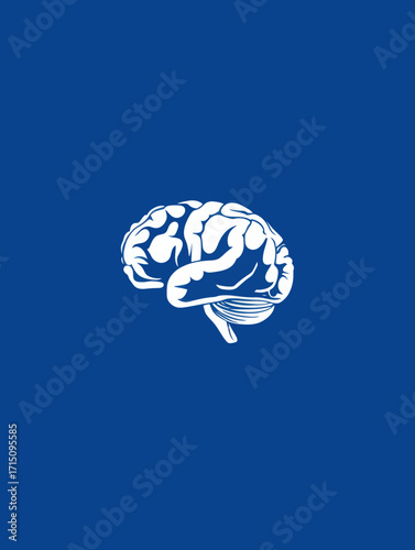 White brain illustration on a blue background showcasing the human mind and cognitive function beautifully