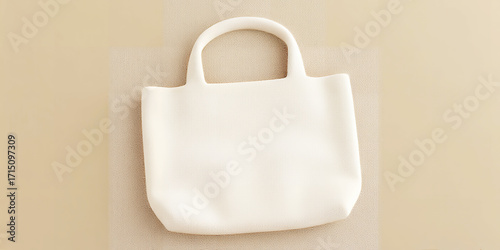 Simple White Tote Bag with Curved Handles on Beige Background handbag purse