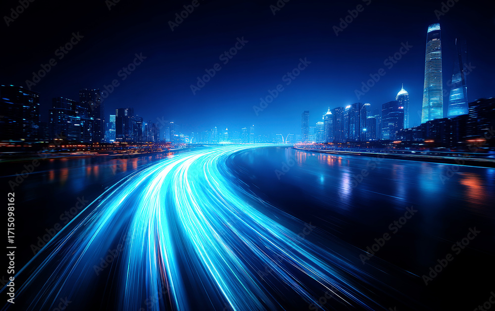 Fototapeta premium Blurred light trails in modern city night view