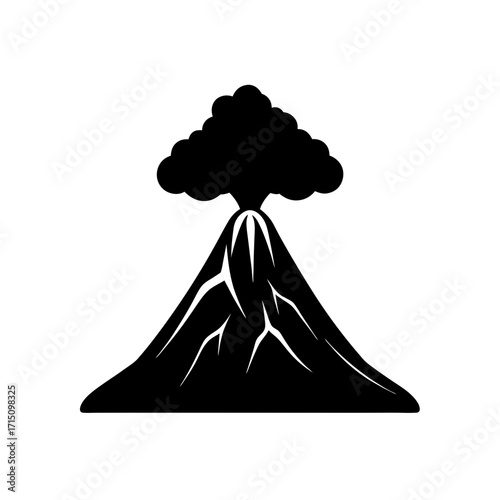 Black volcano with smoke cloud