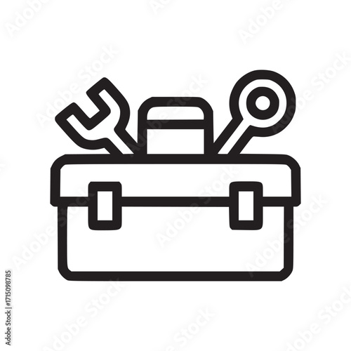 Illustration of a toolbox the toolbox contains a wrench and a spanner, representing tools, repair, and maintenance