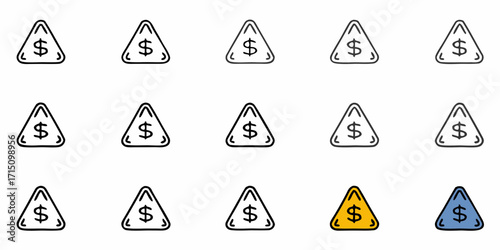 Beware of financial risks with hand-drawn dollar sign warning icons, perfect for business presentations