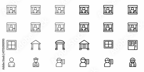 Line art icons for architecture, education, and people; versatile for presentations and designs