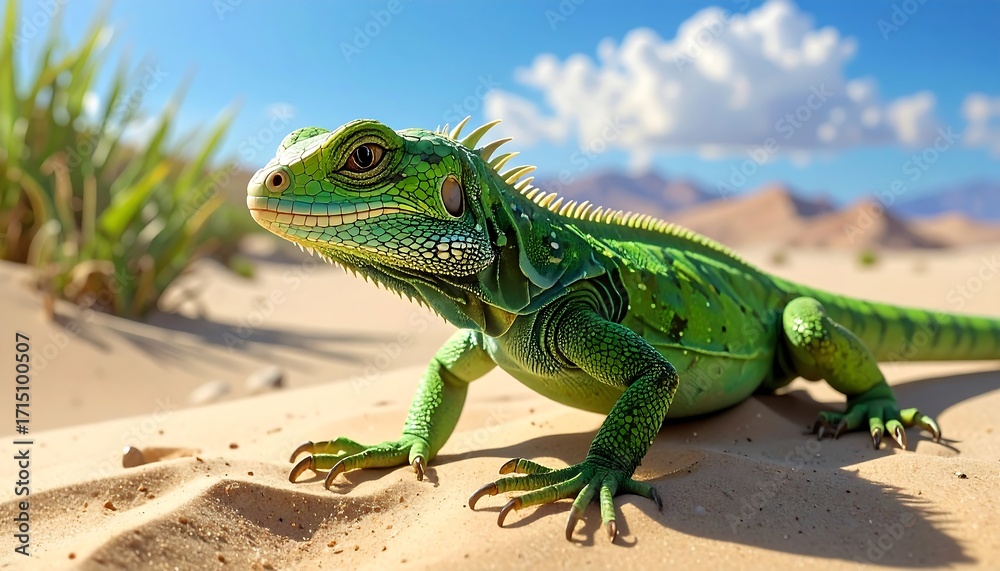 Fototapeta premium Emerald scaled desert dweller basking in sun
