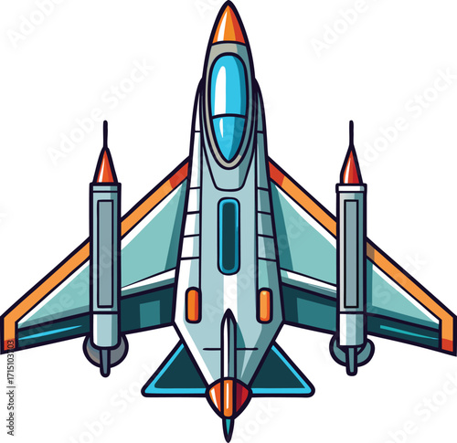 High quality photo of a futuristic fighter jet aircraft from top view vector