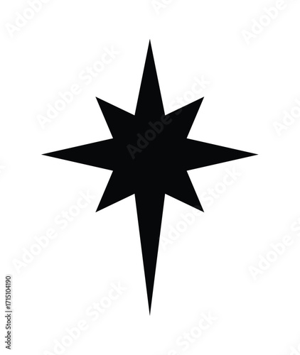 Black Christmas star silhouette icon on white background. Clipart image isolated on background.