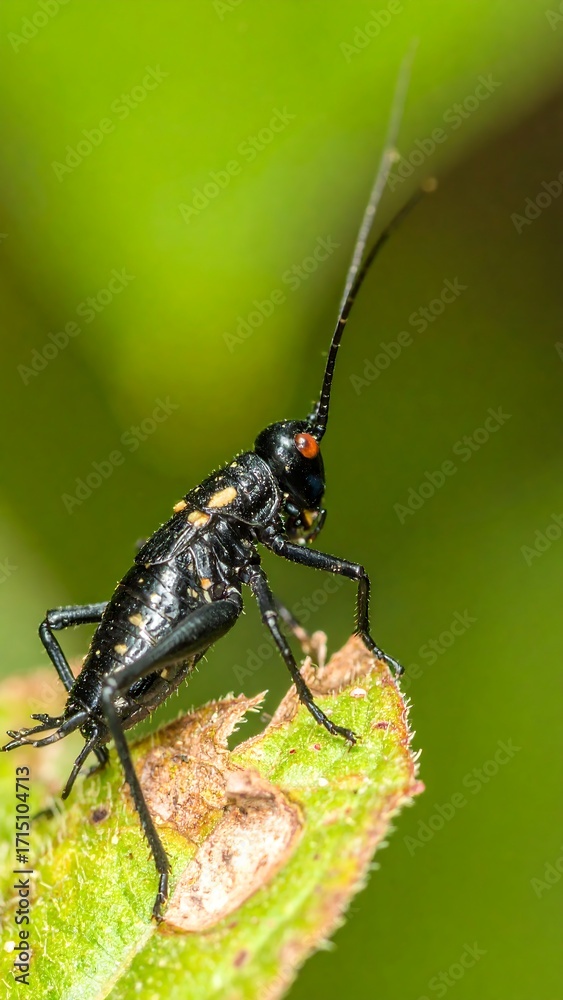 Naklejka premium Close-up of a black insect on a leaf
