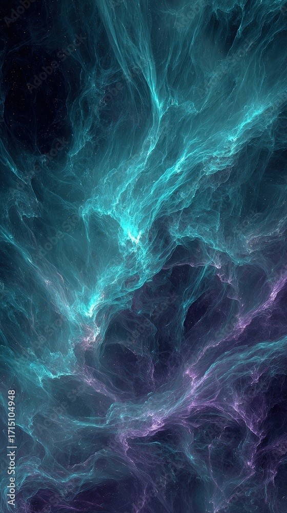 Obraz premium Abstract Cosmic Nebula Displaying Glowing Turquoise And Purple Hues