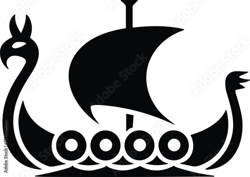 Iconic Viking Longship with Dragon Head Vector Illustration, Perfect for Historical, Adventure, and Nautical Designs, Representing Scandinavian and Norse Mythology