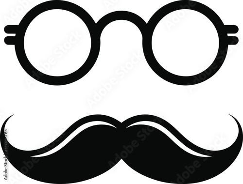 Monochrome vector illustration of hipster glasses and a handlebar mustache, a simple black and white design for a retro, vintage, or gentleman style theme.