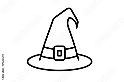 Simple outline black witch hat with buckle for Halloween
