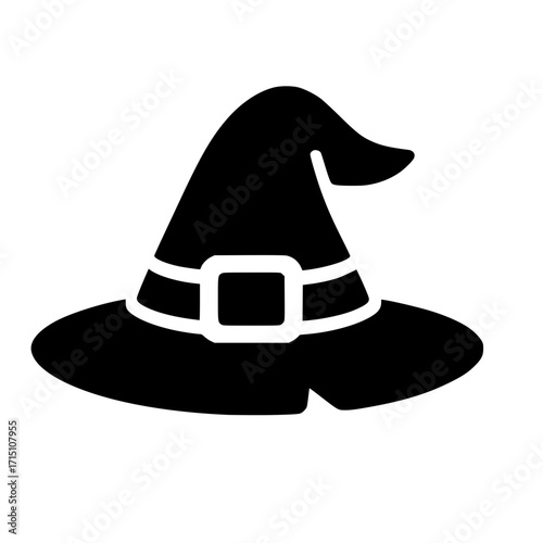 Isolated dark blue witch hat icon with white buckle
