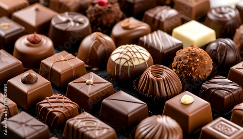Assortment of exquisite chocolates displayed in a grid pattern