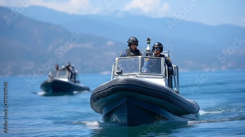 Multi agency maritime task force conducting coordinated drug interdiction operation. Patrol cutters work alongside enforcement agents using advanced detection equipment. Profession