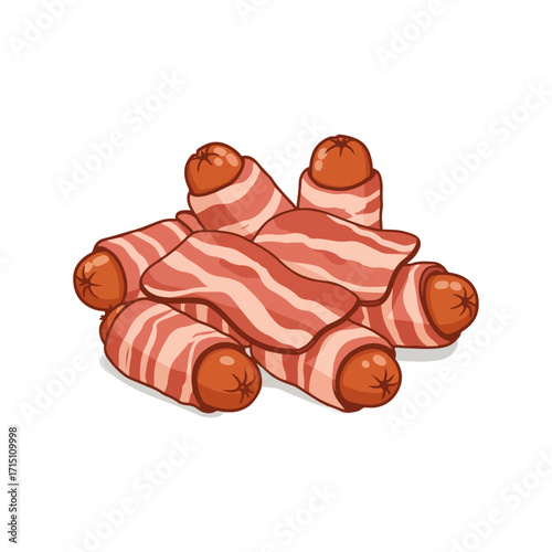 Pigs in Blankets – Classic Christmas Sausage Wrapped in Bacon Vector Illustration