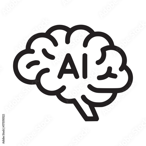 Vector art of artificial intelligence brain icon this simple line art depicts a brain with the letters ai inside, representing the concept of artificial intelligence and its impact on technology and s