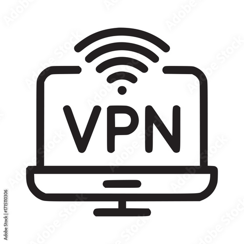 Vector art of vpn connection icon concept of virtual private network, secure internet access, proxy server, and encrypted tunnel outline vector illustration for cybersecurity
