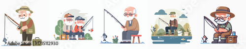 vector of a grandfather fishing