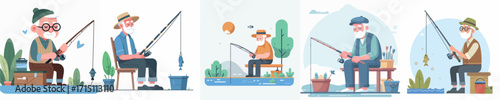 vector of a grandfather fishing