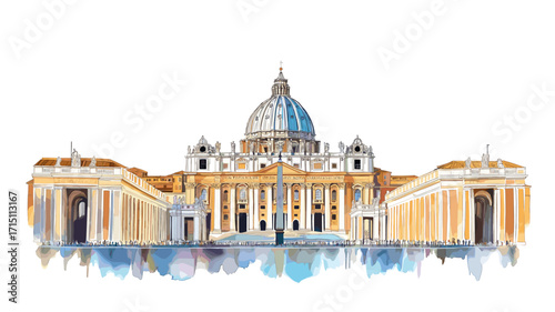 Vatican City and St Peters Basilica. Vatican City and St Peters Basilica watercolor vector illustration