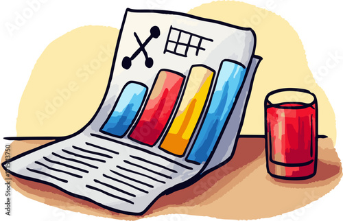 a colorful illustration of a calculator next to a red thermos