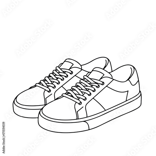 Pair of simple line art sneakers, showing laces and sole.