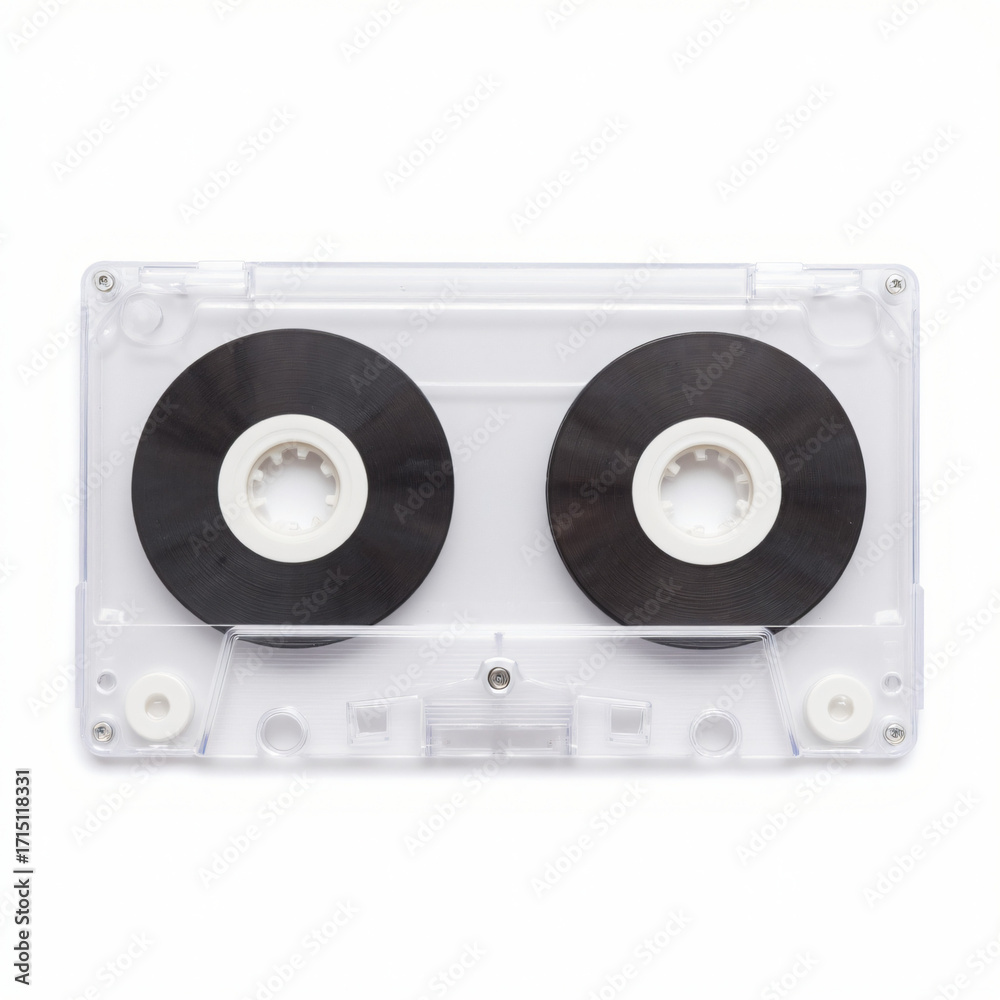 Fototapeta premium isolated cassette tape, retro transparent plastic, stock photo