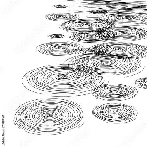 Illustration of multiple concentric circles resembling water ripples on a white background surface view