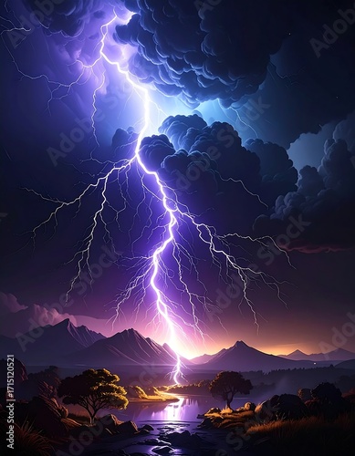 Lightning storm over a landscape
