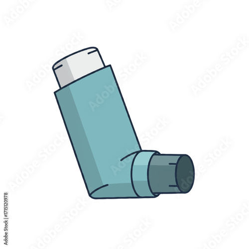 Illustration of a blue asthma inhaler on a white background.