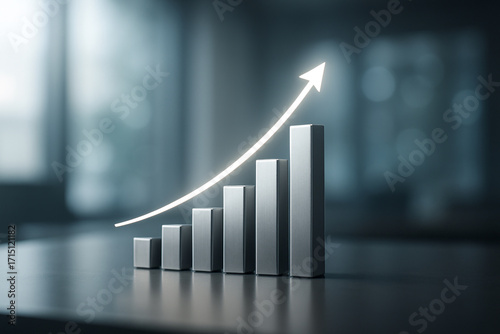 Rising Bar Chart with Upward Arrow, Modern Business Growth