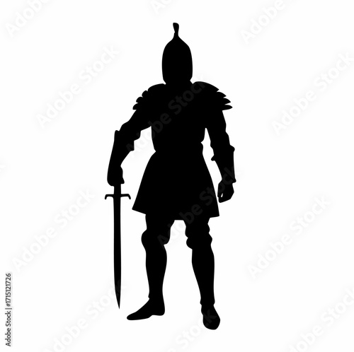 Silhouette of a standing knight holding a sword