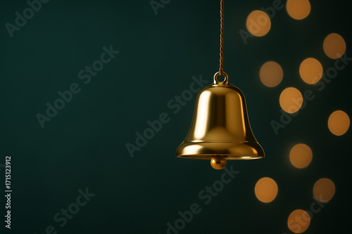 Golden Bell with Warm Bokeh Lights, Minimal Festive Background